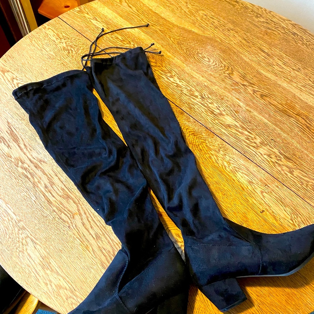 Black over the knee boots with ties